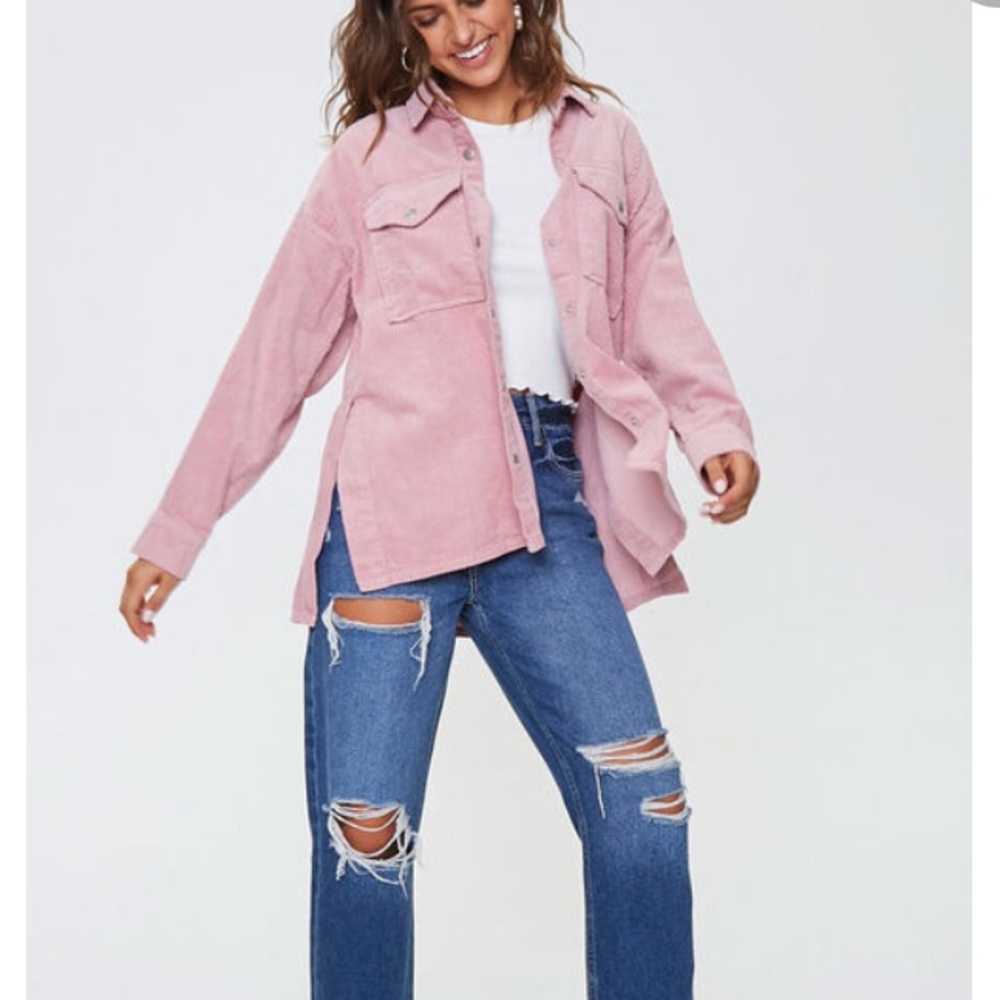Soft Pink Corduroy Snap Button Jacket